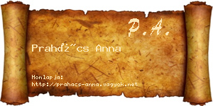 Prahács Anna névjegykártya